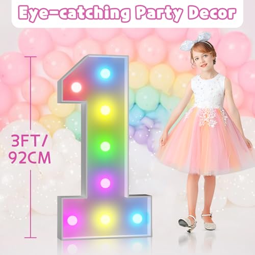 Image of Imprsv Colorful 3FT Marquee Numbers Light up Numbers 90 Birthday Decoration | RGB with Remote, Party Decorations Anniversary Wedding Decorations Assembly Required Foam Board 39 Pcs Accessory Set