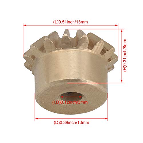 BQLZR 2 Stück Kupfer Kegelrad 0,8 Modul 15 T für mechanisches Getriebe 3mm ID