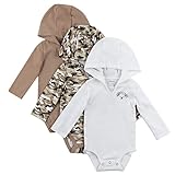 Hanes Unisex Baby Bodysuits, Ultimate Flexy Hoodie Long Sleeve Babies And Toddlers, 3-pack, Tan/Brown, 18-24 Months US