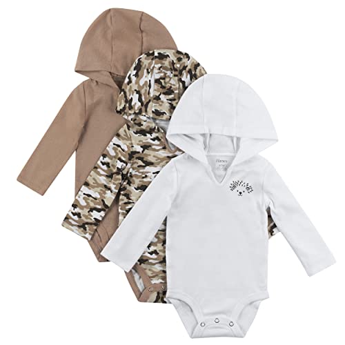 Image of Hanes Baby Long Sleeve Bodysuit, Ultimate Bodysuit Hoodie Boys & Girls, 3-pack