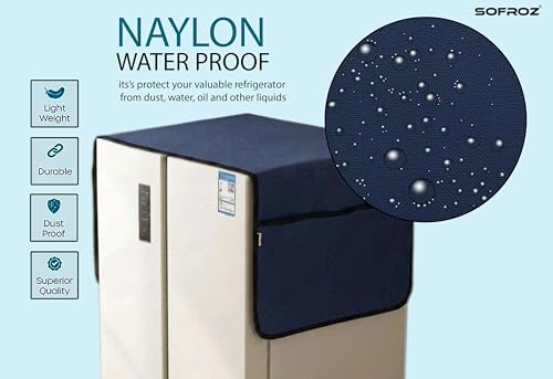 Image of Refrigerator Double Door Waterproof, Dustproof, Protective Cover for Fridges with Extra Storage Space Nylon Top Cover with 6 Storage Pockets (170 x 65 cm) (Navy Blue)