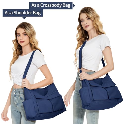 Image of KALIDI Canvas Tote Bag Zipper Large Crossbody Shoulder Bag Messenger Bag
