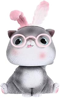Amosfun Cat Bobblehead Ornaments Shaking Head Rabbit Ear Lucky Cat Figurines Animal Dancing Figure Toy Car Dashboard Decorations for Vehicle Home Office Desktop (Grey A)