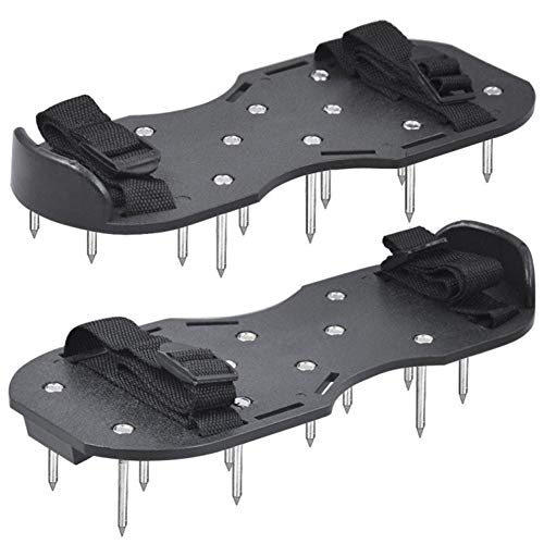 Scarification Shoes Set 1 Pair Garden Cultivator Soil with Nails Manual Aerators Universal Adjustable Belts Construction Industry Lawn gh Strength Terrace Patio(Black)