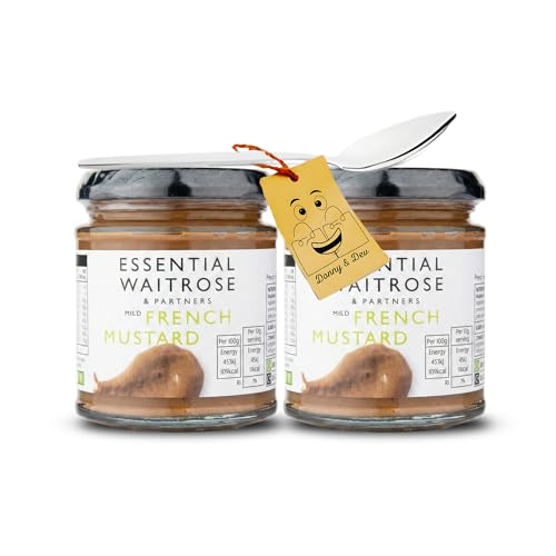French Mustard Bundle Includes: 2x Waitrose French Mustard Essential (180g each) Premium Condiment & Dressing for Sandwiches Sauces & Marinades | Bundled with 1x Donny & Dev Stainless Little Spoon