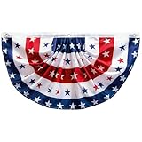 1.5 X 3 Ft Patriotic Pleated Fan Flag – Red White And Blue Fabric Half Fan Bunting Banner For 4Th Of July, Independence Day Porch, Fence And Outdoor Decorations
