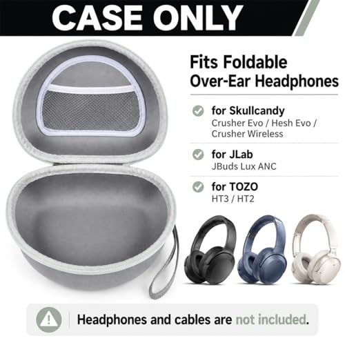 Image of Headphone Case for Skullcandy Crusher /Hesh /Evo Wireless Over-Ear Bluetooth Earphones, for JLab JBuds Lux ANC, for TOZO HT3 /HT2 Headphones and More Noise Cancelling Foldable Headset - Box Only (Grey) | for TOZO HT3 /HT2 Wireless Over-Ear Bluetooth Earphones, Travel Carrying, Daily Commute /Gym /Outdoor Use, Hard Box Only