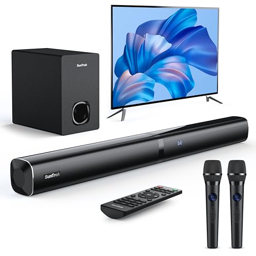 Karaoke Soundbar with Subwoofer for TV: Sound Bar with 2 Wireless Microphones - Home Theater...