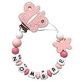 Producto personalizado Lindo Bebé- Chupetero personalizado con nombre libre de BPA mariposa rosa, bebé niña, cadenita para chupete, sujetachupete