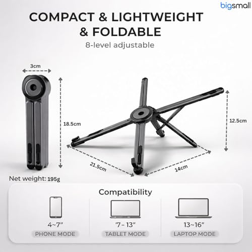 Image of Bigsmall Magpivot Portable Foldable Laptop,MacBook Stand with Magnetic Phone Holder, Lightweight Anti-Slip Aluminium Alloy Stand with Overheating Protection, Compatible with iPad and Tablets
