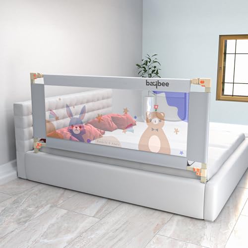Image of BAYBEE Baby Bed Rail Guard (200x80cm), Bedrail for Baby Safety with 28 Height Adjustable, Portable Bed Side Protector for Babies Falling | Foldable Single Side Bed Railing, 1 Side, (Light Grey)