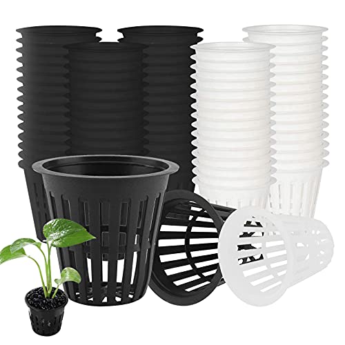 WZYTEU 60 Pcs Panier Hydroponique, Réutilisable Panier Hydroponie pour Culture Hydroponique Aéroponique Plantation de Fleurs Jardinage (Noir & Blanc)
