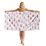 Gnmduw Pink Christmas Tree Beach Towel, Cute Xmas Winter Sand Beach Towels Gifts for Women Girls Kids,Merry Xmas Quick Dry Bath Pool Towels for Bathroom Pool Camp, Pink Christmas Decor, 30x60 Inch