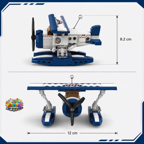Image of Yashoni Sea Plane Building Blocks Set - 215 Pcs Biplane Aircraft Model | Pull String Propeller Action, STEM Construction Toy for Kids 6+ Boys & Girls | Educational 3D Building Kit, Gift