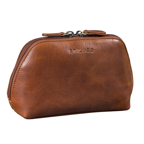 STILORD Elma Waschtasche Damen Leder Kulturbeutel Herren | Premium Kosmetiktasche Klein aus echtem Leder Schminktasche Damen Beauty Case für Reise und Alltag Farbe:Kara - Cognac