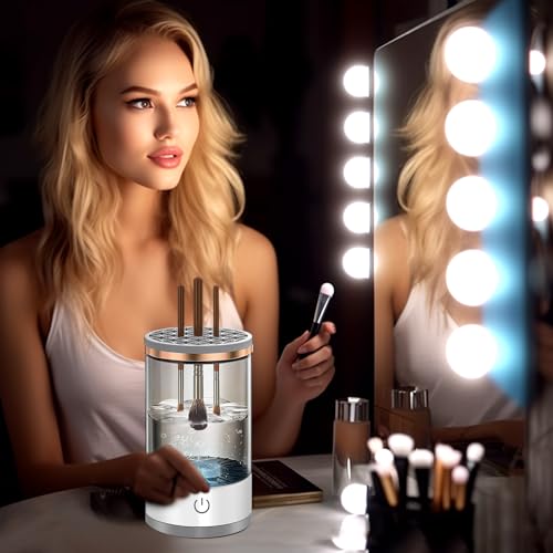 Vodolo Electric Makeup Brush Cleaner Machine,Easy Premium Cosmetic Brush Cleaner Professional Automatic Spinning Make up Brush Cleaning Tool Cleanser Machine Fit For All Size Makeup Brushes
