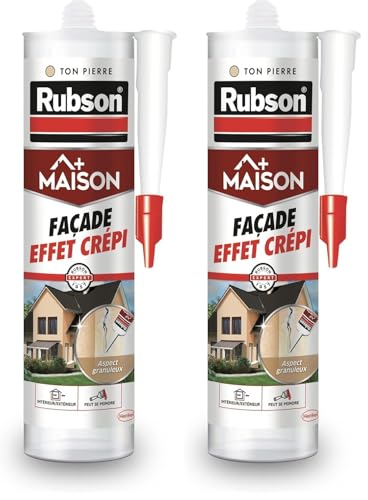 Rubson - Mastic Maison Façade Effet Crépi (cartouche de 280 ml) – Mastic acrylique pour joint, raccordement et rebouchage de fissures sur crépi – Aspect granuleux et ton pierre (Lot de 2)