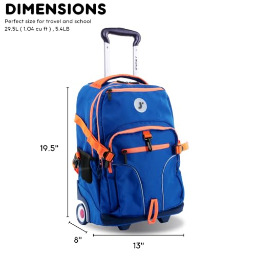 Image of J World Lunar Rolling Backpack. Laptop Bag With Wheels. Wheeled Carry-On Travel Luggage, Navy, 19.5 x 13 x 8 Inches