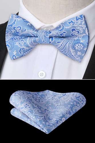 Image of HISDERN Bow Ties for Men Pre-Tied Bow Tie Floral Paisley Handkerchief Classic Formal Bowtie and Pocket Square Cufflinks Set