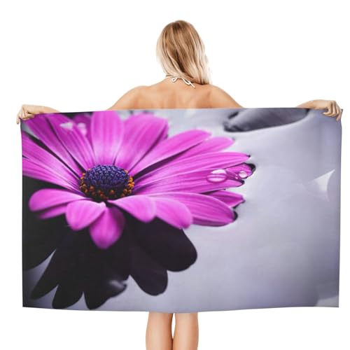 Serviette de bain microfibre absorbante violette grand format imprimée - 3