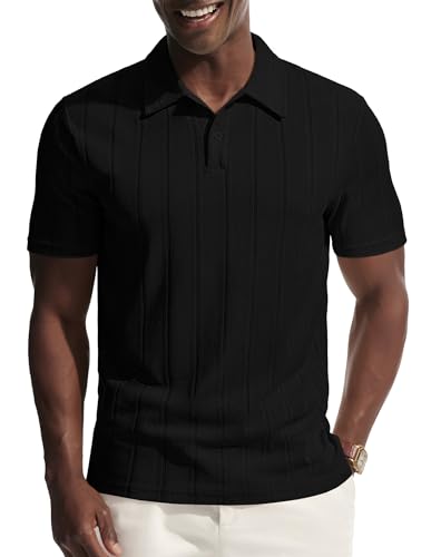 PJ PAUL JONES Polo de golf à manches courtes pour homme - En tricot - Pour l'été, Noir , L