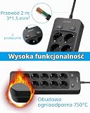 JSVER Listwa Przeciwprzepięciowa z 10 Gniazdami i 4 Portami USB ładowarka (5 V/3,1 A/15,5 W) Listwa Zasilająca USB z 2-metrowym Kablem do Smartfonów,Domu, Biura-Czarna