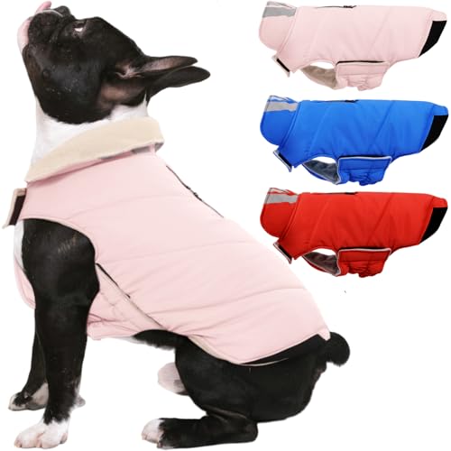 Kuoser Small Dog Coat, Cold Weather Reflective Waterproof Dogs Jacket with Warm Fleece Lining, Turtleneck Dog Winter Coat with Zipper, Doggy Snow Jacket Pet Coats for Small Medium Large Dogs