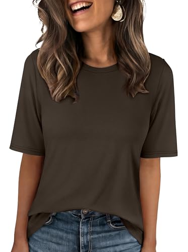 ANRABESS Women’s Half Sleeve T-Shirt Tops,Dark Brown,L