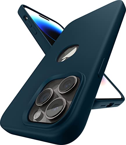 Image of eller sante Liquid Silicon Logo-Cut for iPhone 14 Pro Case Cover, Soft TPU, Shockproof, Scratch Resistant, 6 Feet Drop Protection, Compatible with iPhone 14 Pro Back Cover - Navy Blue