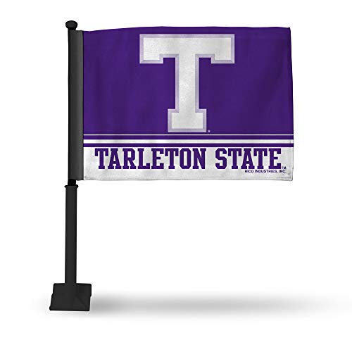 Rico Industries NCAA Tarleton State Texans Black Pole Car Flag W' Black Pole Double Sided Car Flag - 16
