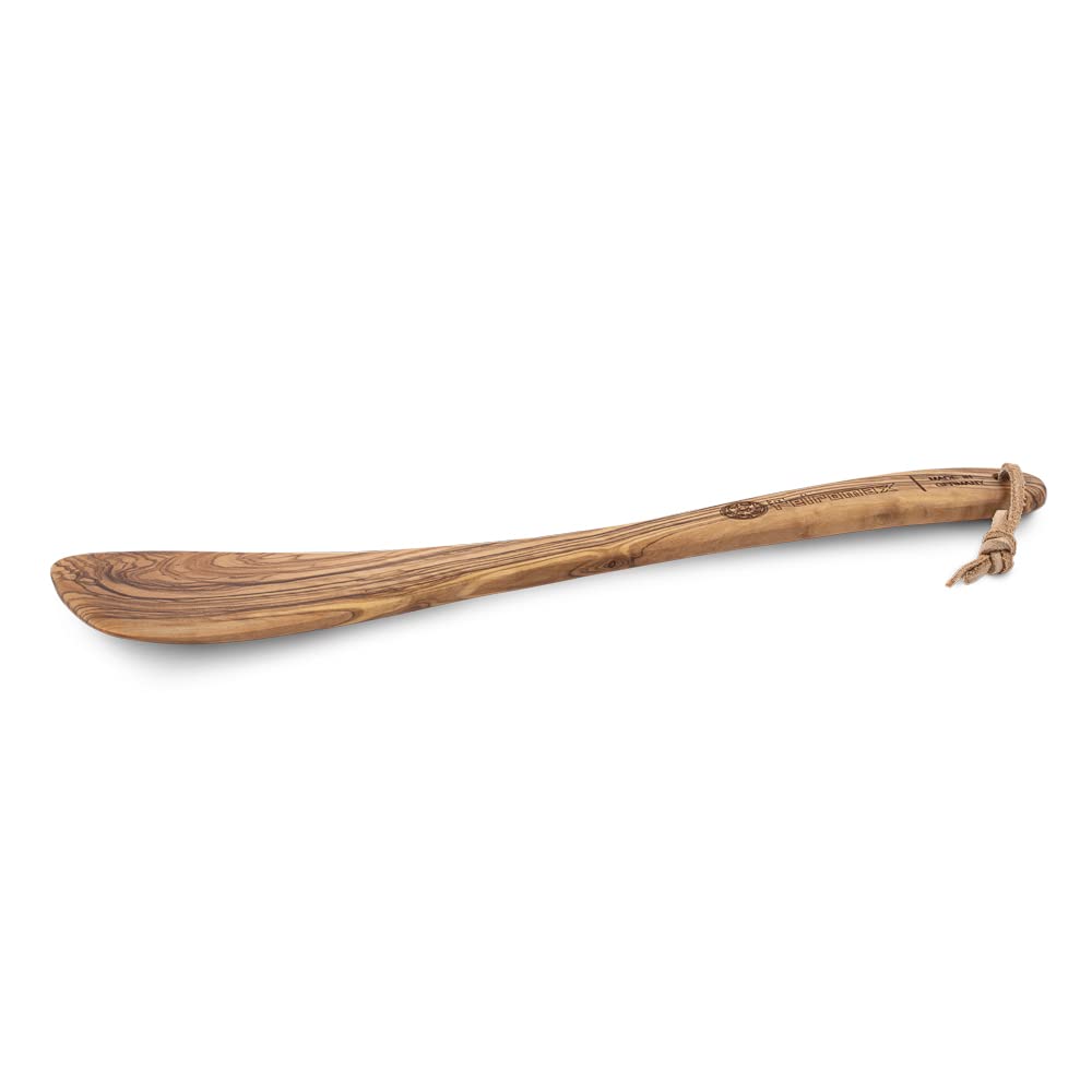 Petromax Olive Wood Tablespoon - Handmade in Germany, Sustainable, Food Safe & with Practical Leather Strap for Hanging