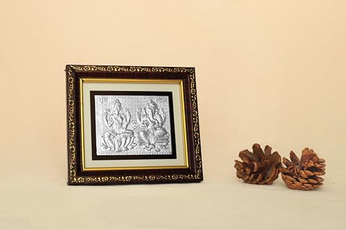 Image of 999 Pure Silver Lakshmi Ganesha Frame - Hindu Religious Photo Frame for Home, Temple and Pooja Room | Spiritual Gift for Wealth and Prosperity