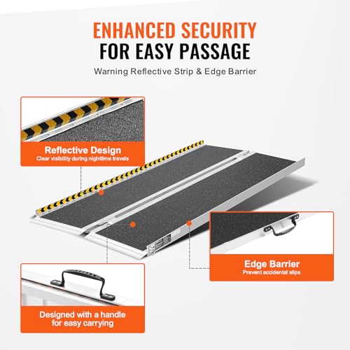 VEVOR Portable Wheelchair Ramp 5FT, Non-Slip Aluminum Folding Handicap Ramp, Door Threshold Ramps for Wheelchair for Home,Wheel Chair Ramp Steps, Cars, Scooter, Cart, Curbs, Stairs
