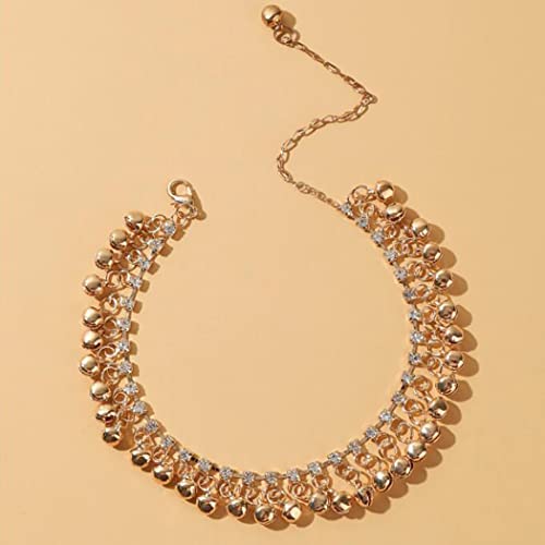 Bomine Boho Bell Indian Anklet Bracelets Gold Rhinestone Tassel Foot Anklets Chain Beach Summer Foot Jewelry For Women And Girls (Gold) #TOP1