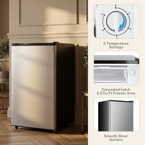 Image of 3.2 Cu.Ft Mini Fridge with Freezer, 1 Door Small Refrigerator with Adjustable Thermostat Energy-efficient Low Noise, Compact Fridge for Bedroom, Office, Dorm, Silver