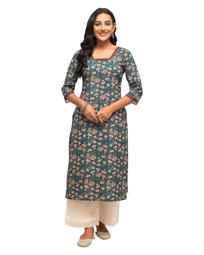 Image of FIORRA Women's Cotton Straight Fit Straight Floral Printed Kurta