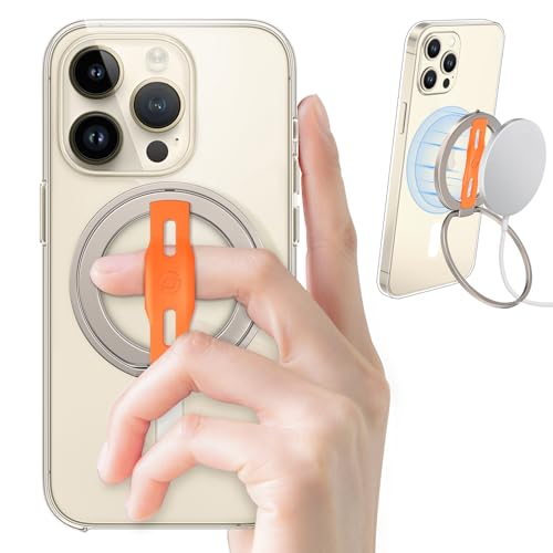 EWA MagOne 2nd Gen [Compatible with MagSafe] Phone Grip Stand with Replaceable Silicone Finger Strap, Magnetic Ring Holder Kickstand Loop, for iPhone 16,15,14,13Pro/ Max/Plus-(Champagne-Gold)