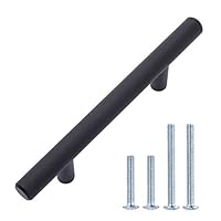 Amazon Basics Euro Bar Cabinet Handle (15.2cm Diameter), 13.6cm in Length (7.6cm Hole Center), Flat Black, Pack of 10, AB1500-FB-10
