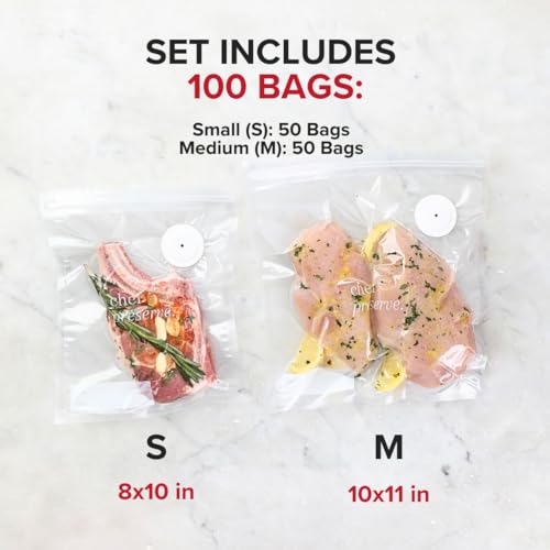 Image of Chef Preserve Reusable Vacuum Sealer Bags for Food - 100 BPA-Free Food Storage Bags, Freezer, Microwave - Odor-Resistant, Leak-Proof - Compatible with Chef Preserve Vacuum Sealers