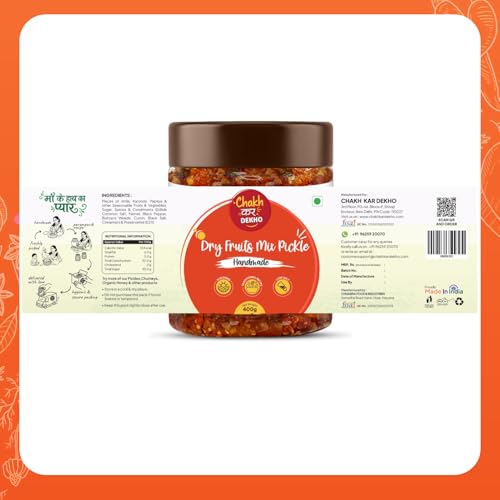 Image of Chakh Kar Dekho Dry Fruits Mix Pickle - 400 gm | Traditional Homemade Dry Fruits Ka Achar | Sweet & Spicy India Pickle | Mustard Oil & Dry Fruit Blend