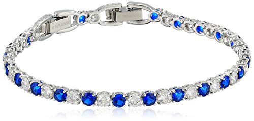 SWAROVSKI Authentic Tennis Deluxe Carefully Refined Rhodium Plated Blue Medium Bracelet