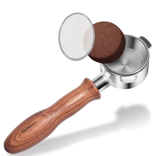 ceelatti Bottomless Portafilter 54mm with 0.2mm Ultra-Thin Puck Screen for Sage Espresso Coffee Machine Wood Handle Stainless Steel Head