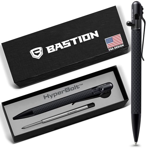 BASTION Luxury Slim Bolt Action Pen, Lightweight Aluminum EDC Pen with Fine Tip, Professional Ballpoint Pen for School and Work - Black