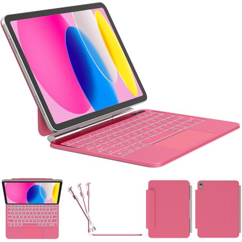 ZYNTHRALIX for iPad 11th (A16 2025)/10th Generation Case with Keyboard Upgraded Magic-Style Keyboard for iPad 11th/10th 10.9 11-Color Backlit Smart Trackpad with Pencil Buckle Hot Pink