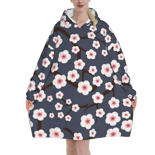 Couverture à capuche en flanelle fleur de prunier plaid adulte oversize
