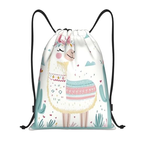 Drawstring Backpack Sports Gym Bags Draw String Bag for Women Men Cute Hand Drawn Llama Drawstring Bags Sackpack