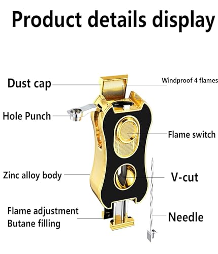 Encendedor a prueba de viento con llama ajustable dorado miniatura 3