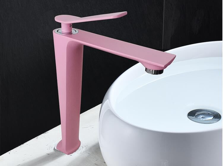 Mitigeur de lavabo de salle de bain rose haut avec robinet mitigeur pour vasque à poser