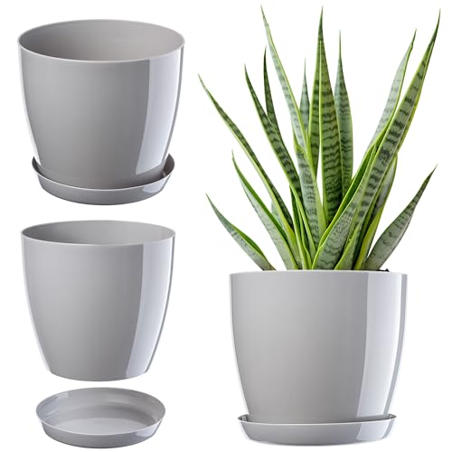 KADAX Blumentopf mit Untersetzer Ø 16 cm, Grau Pflanzkübel für Innen- und Außenbereich, ideal für Wohnzimmer, Balkon, Bad oder WC – lebendige Farben bringen Frische in jeden Raum