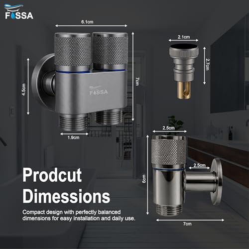 Image of Fossa 1-Year Warrant Galaxy 2 - Way Stainless Steel Laundry Washing Machine Faucet | Outdoor Water Spigot with Handle | Multi-Use Hose Connector Tap | Angle Valve Grey Matte Finish (with Nozzle)